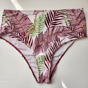 Womens High-Waist Leaf Floral Print Swim Bottoms XL